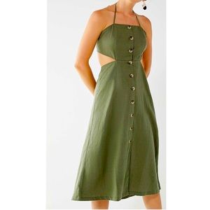 Urban Outfitters Halter Tie, Button-up, Midi, Linen Dress, Green, Size XS